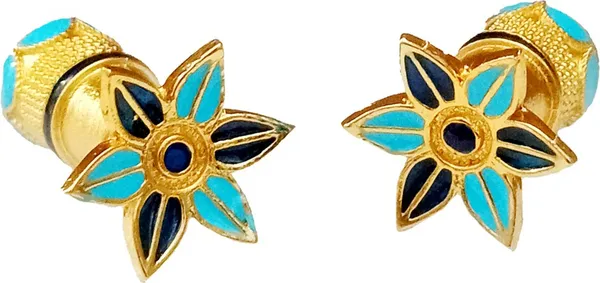 Assamese_Traditional_Copper_Gold_Plates_Blue_Colour_Thuriya_Earring_Set_For_Girls_&_Women